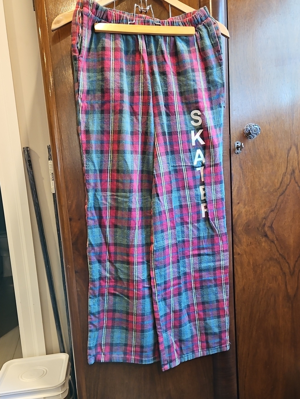 Women's Plaid 'Skater' Lounge Pants in Pink and Blue - Size S